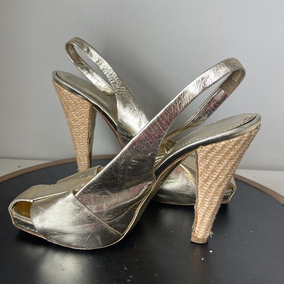 Yves Saint Laurent YSL Square Toe Gold Slingback High Heel Size 38 7.5 US - Picture 8 of 13